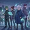 Stylized artwork depicting a group of modern supernatural ghost hunters against an urban twilight backdrop